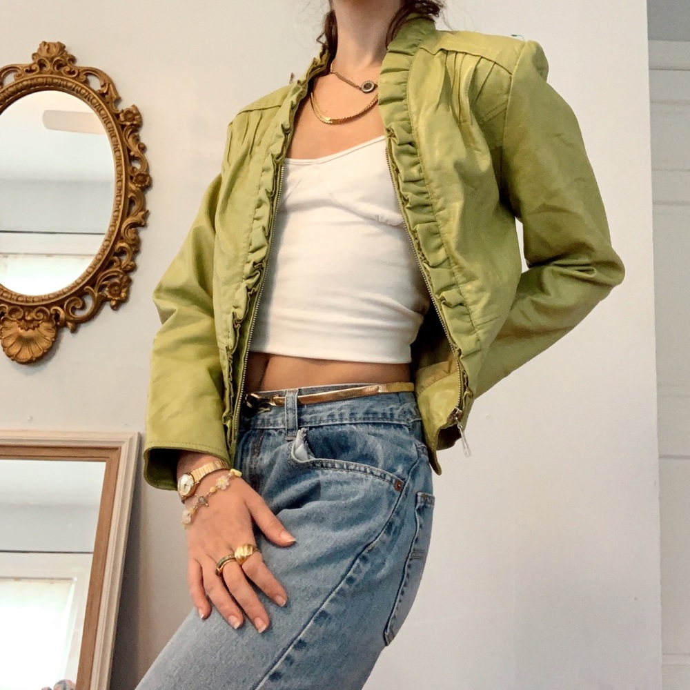 Lisa international green faux leather jacket